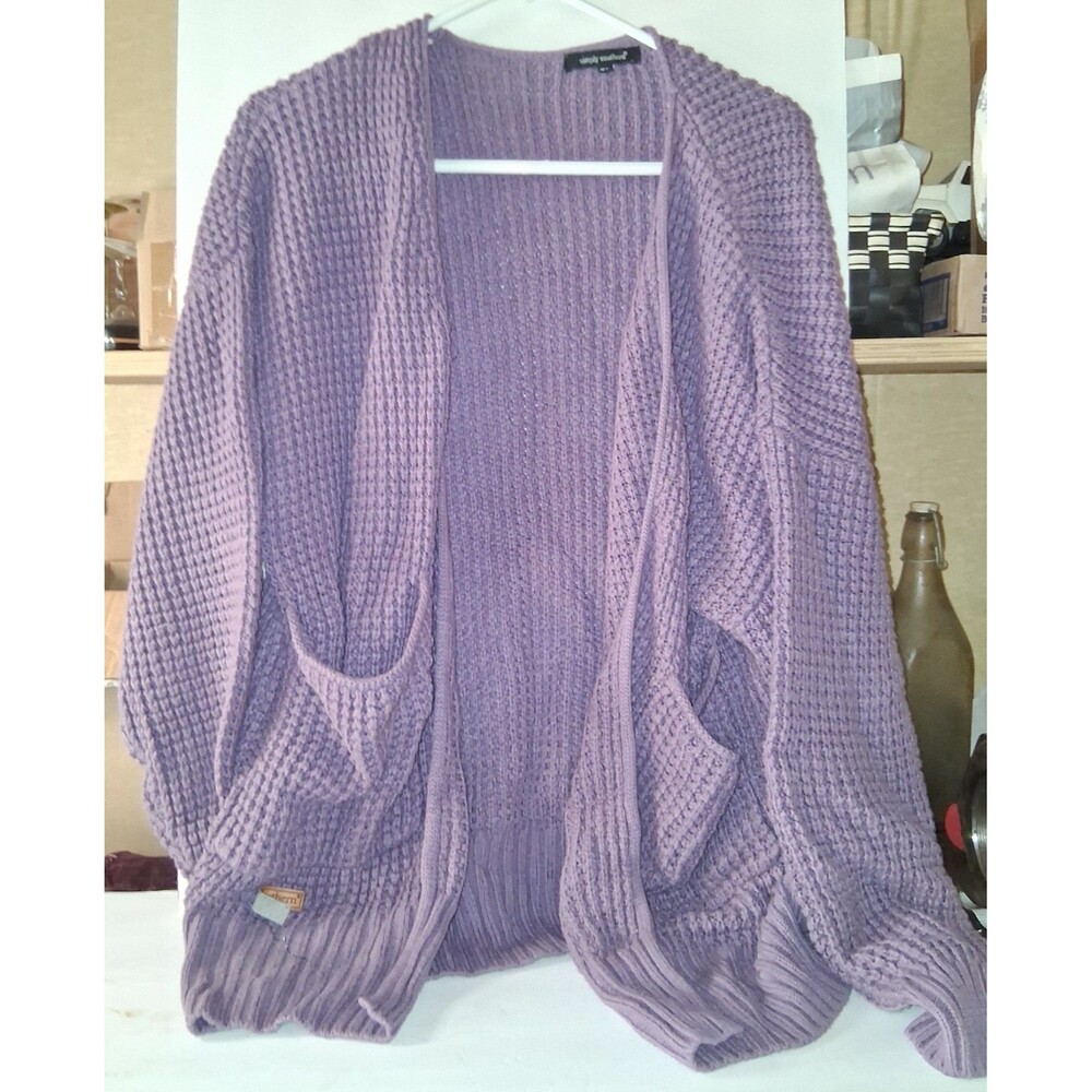 Simply Southern Knit Open Front Cardigan Sweater Pockets Long XL Purple